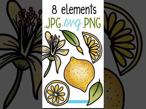 Lemon Clipart - SVG, JPG, PNG - Hand Drawn watercolor and repeating pattern #Shorts
