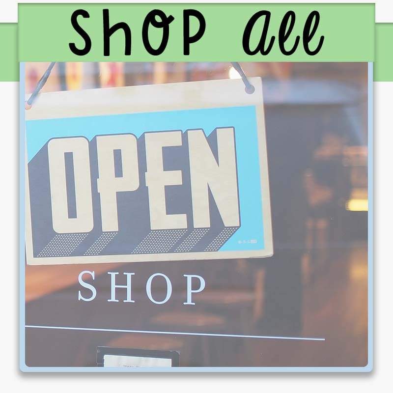picture of open sign on door of shop and text overlay shop all