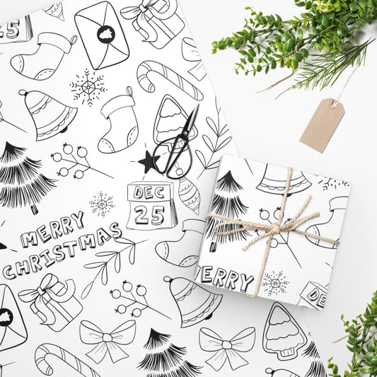 Black & White Christmas Doodle Wrapping Paper