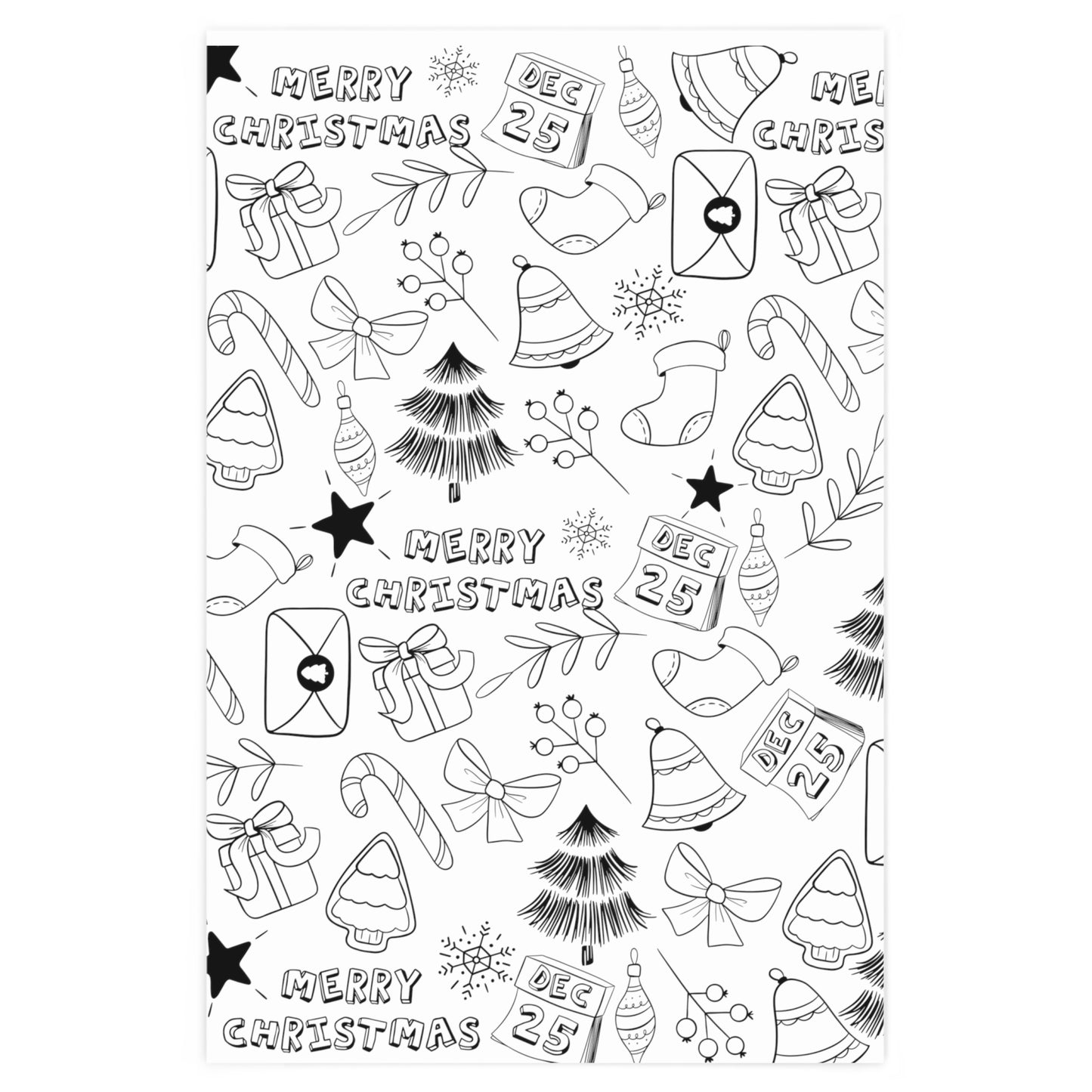 Black & White Christmas Doodle Wrapping Paper
