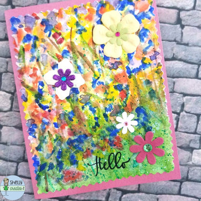 Cards for General use - Hello Floral watercolor / Vertical -