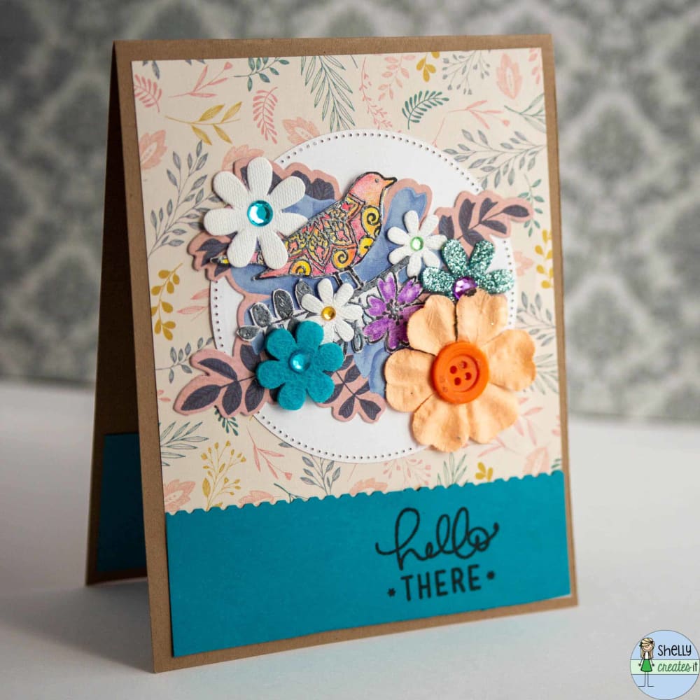 Cards for General use - Hello there floral & bird / Vertical