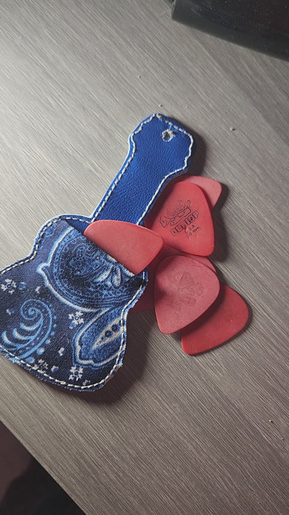 Guitar embroidery pick holder- key chain for musicians