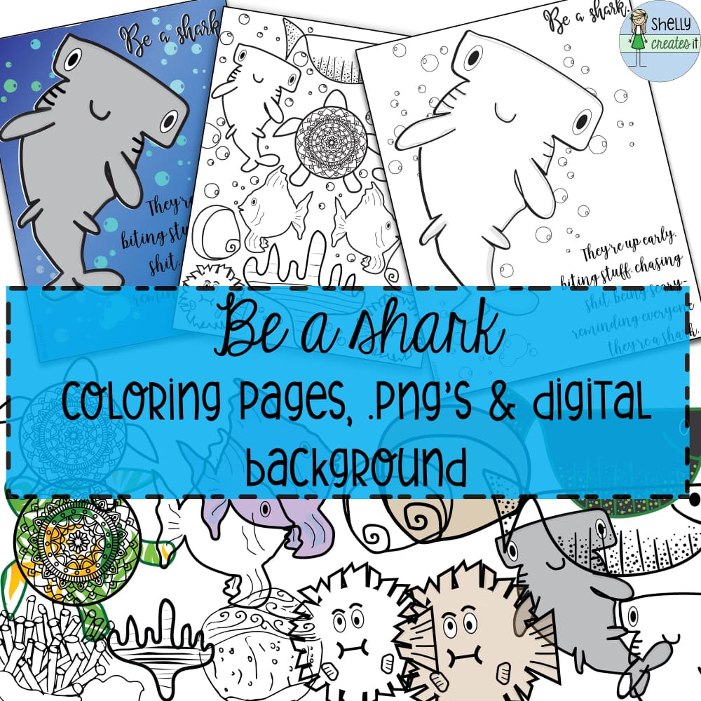 Be a shark Ocean elements: PNG Color/B&W - Digital Download