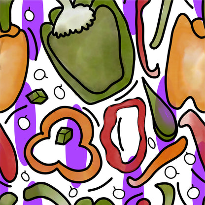Bell Pepper Clipart - SVG, JPG, PNG - Hand Drawn watercolor and repeating pattern