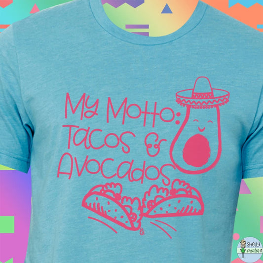My Motto: Tacos & Avocados - S / Heather Aqua - Shirt
