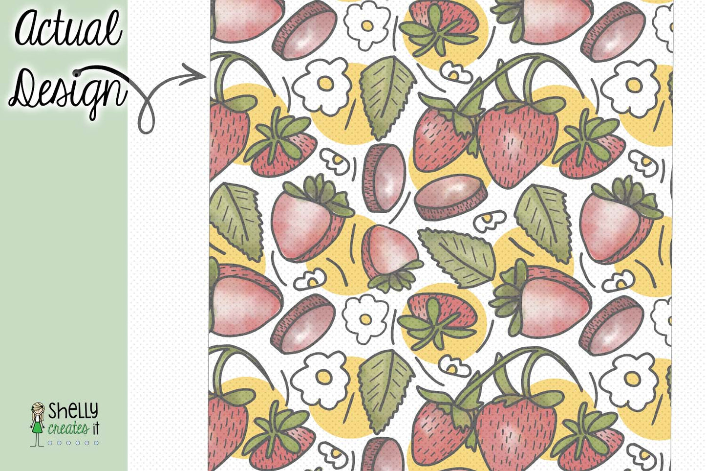 Strawberry Clipart - SVG, JPG, PNG - Hand Drawn watercolor and repeating pattern