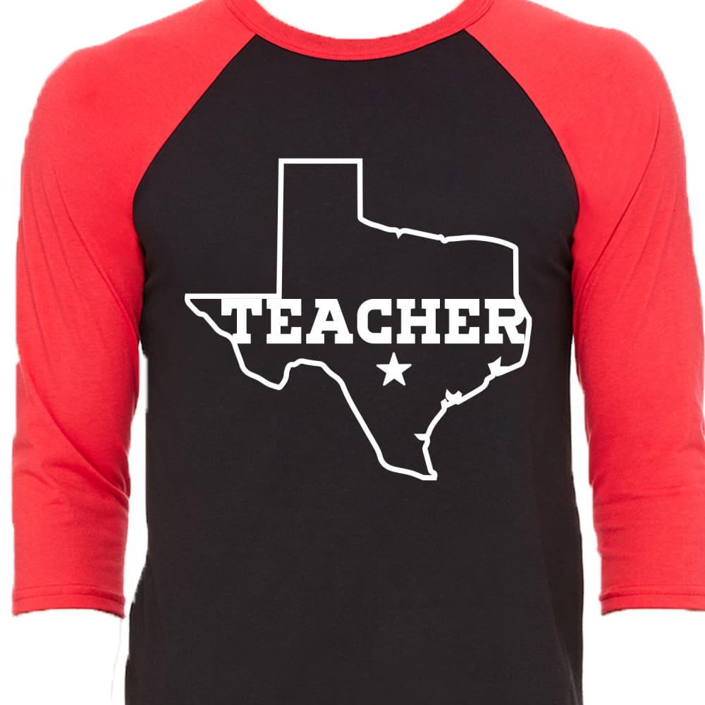 Texas Teacher Red for Ed - XS / Raglan Black and red / Bold 