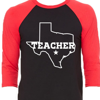 Texas Teacher Red for Ed - XS / Raglan Black and red / Bold 