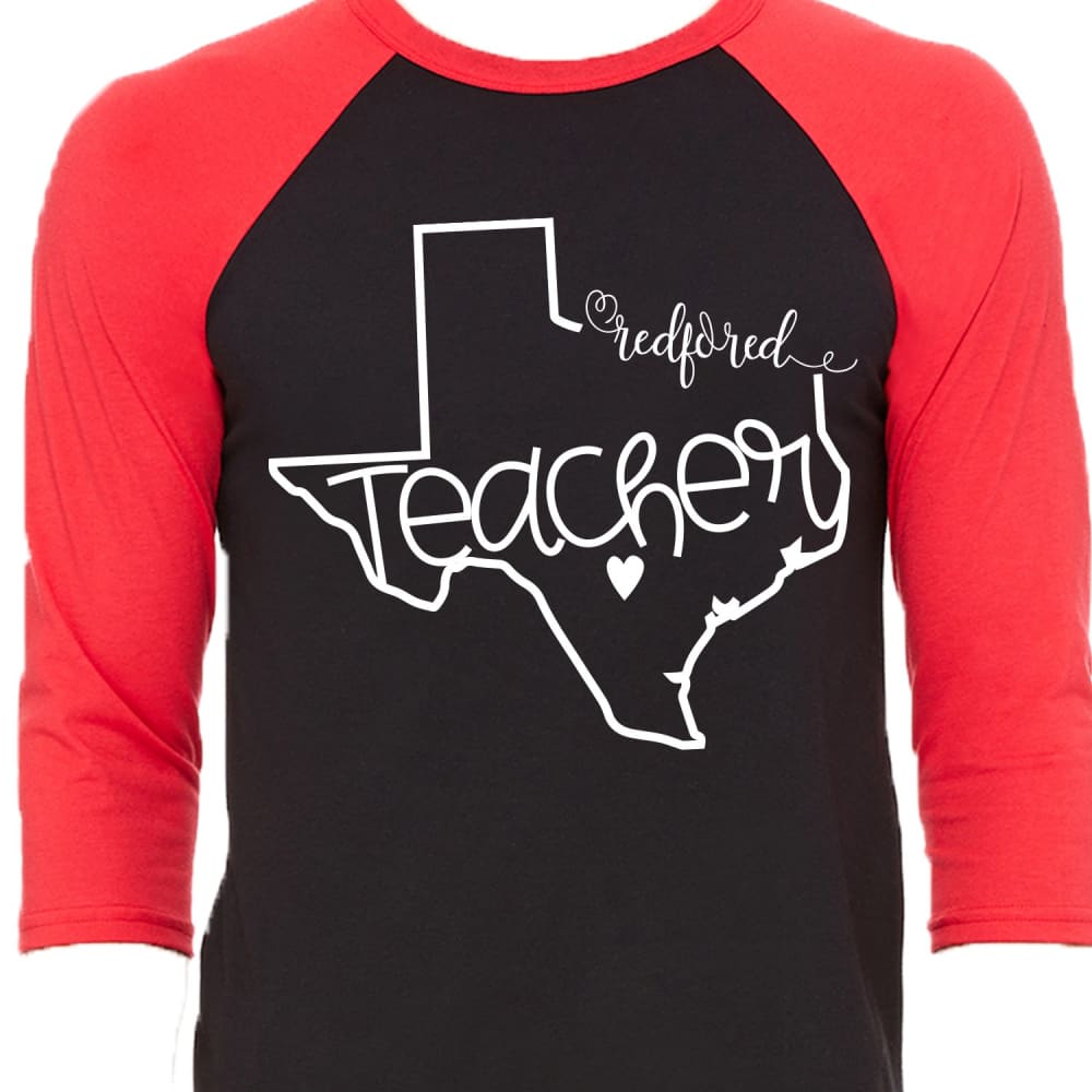 Texas Teacher Red for Ed - XS / Raglan Black and red / Cute 