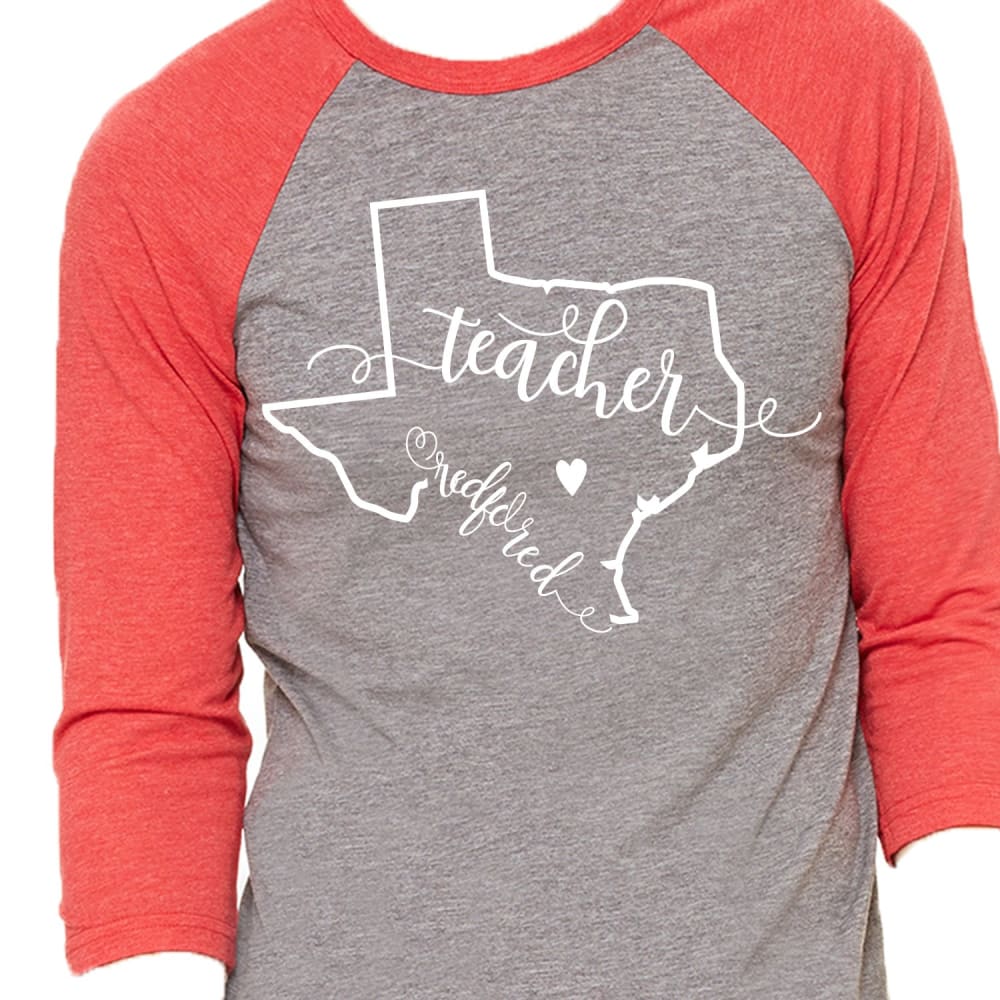 Texas Teacher Red for Ed - XS / Raglan Heather gray and red 