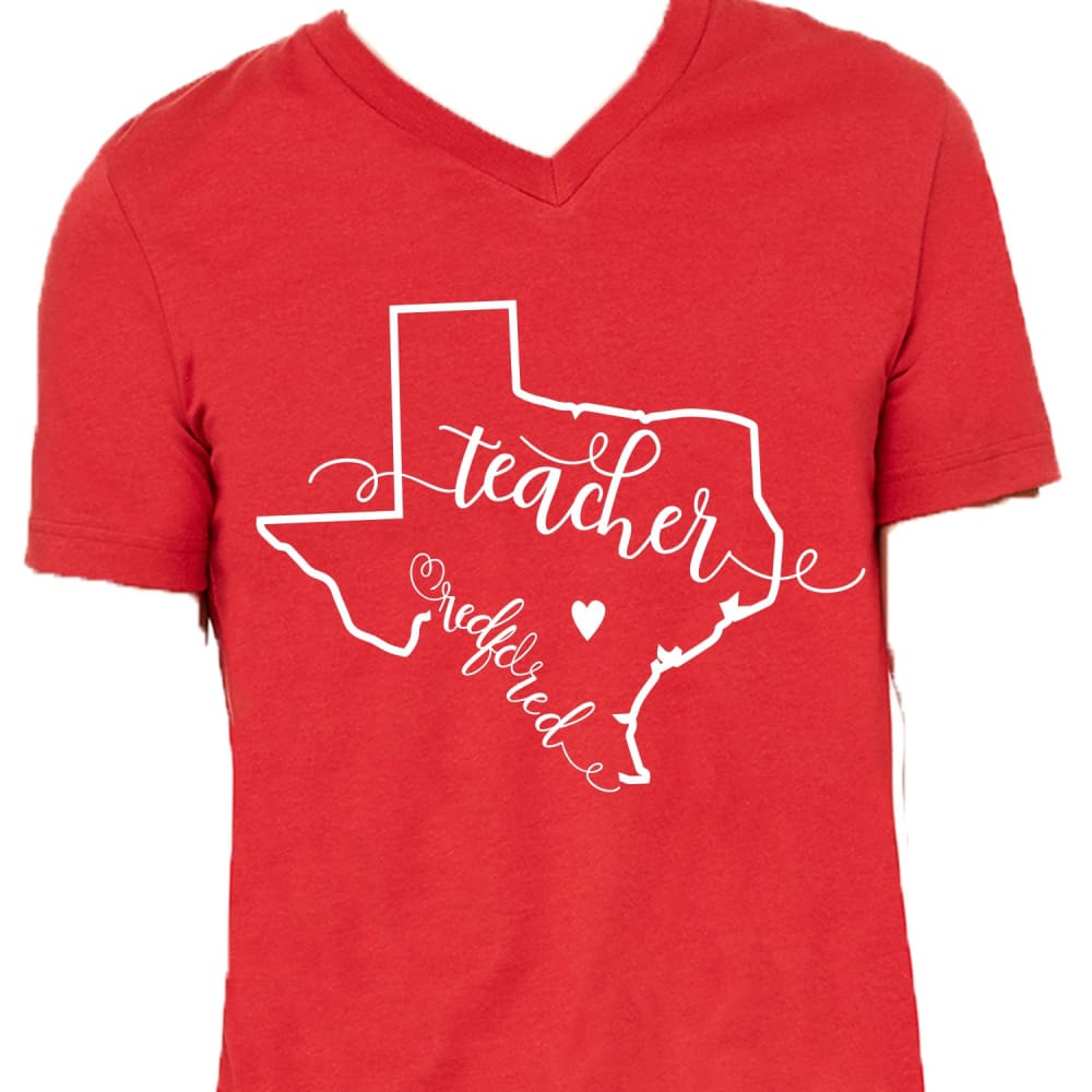 Texas Teacher Red for Ed - XS / Red V-neck / Flourished Tx 